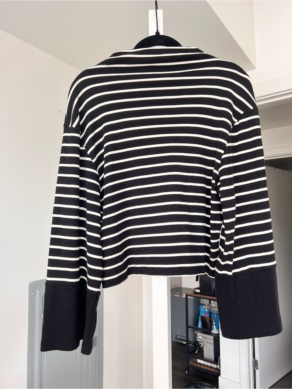 H&M Black & White Striped Cotton Boatneck Sweater Bell Sleeves Size Small/Medium - Picture 4 of 7